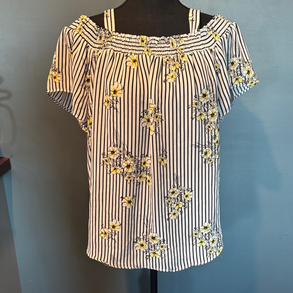 Charming Charlie Floral Striped Blouse